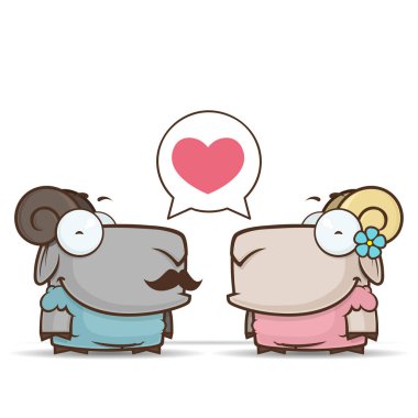 Koyun ile Vektör romantik illüstrasyon.