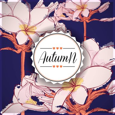 Pembe çiçeklerle çiçek sonbahar kartı. Vektör çizimi.