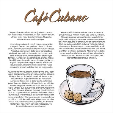 Metin ve cubano kahve ile elle çizilmiş poster. Vektör çizimi.