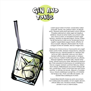 Cin ve tonik kokteyl el çizilmiş illüstrasyon. Poster. Çizim stili. Vektör çizimi