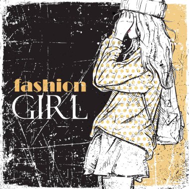 Güzel moda kız ile Vintage arka plan.