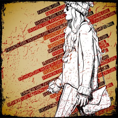 Güzel moda kız ile Vintage arka plan.