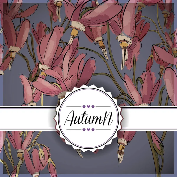 Cartão Outono Floral Com Flores Rosa Ilustração Vetorial — Vetor de Stock