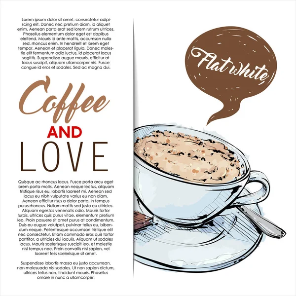 Affiche Dessinée Main Avec Texte Café Blanc Plat Illustration Vectorielle — Image vectorielle