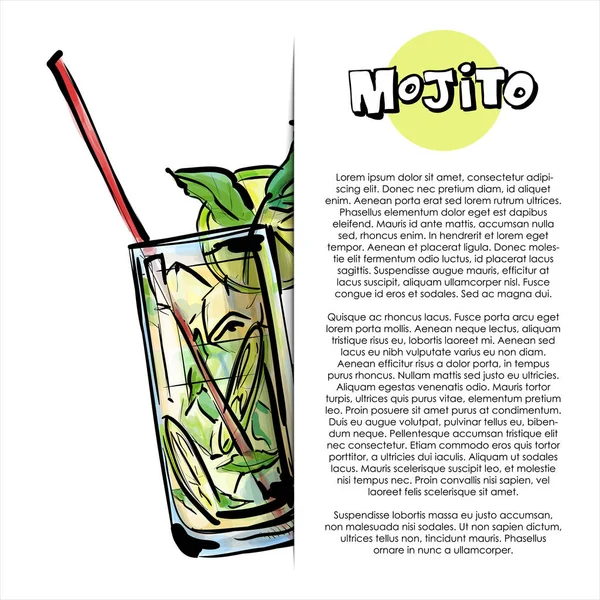 Ilustración Dibujada Mano Cóctel Mojito Cartel Estilo Boceto Ilustración Vectorial — Vector de stock