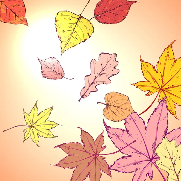 Fundo Outono Com Folhas Coloridas Brilhantes Ilustração Vetorial — Vetor de Stock