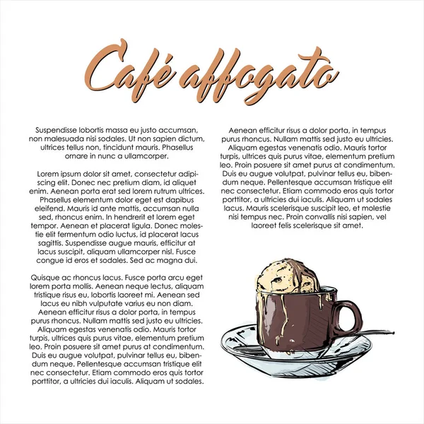 Kézzel Rajzolt Poszter Szöveggel Affogato Kávét Vektoros Illusztráció — Stock Vector