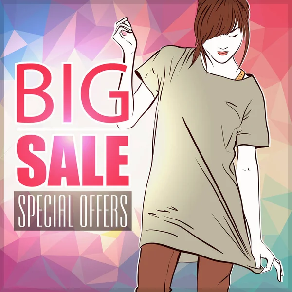 Big Sale Banner Trendy Girl Vector Illustration — Stock Vector