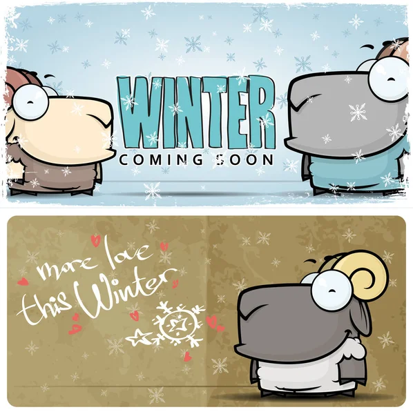 冬のベクトルカード漫画羊の文字 — ストックベクタ