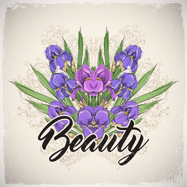 Tarjeta floral. Estilo de boceto. Ilustración vectorial . — Vector de stock