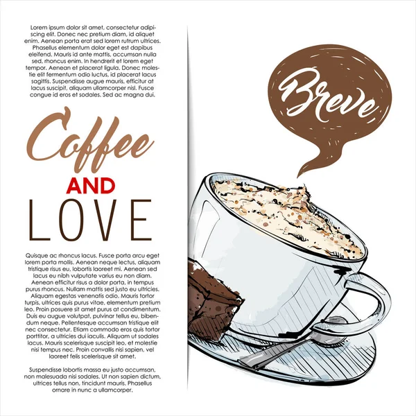 Hand Drawn Poster Text Breve Coffee Vector Illustration — Stock Vector