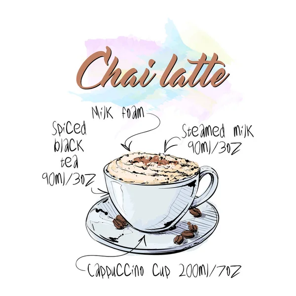 Hand Drawn Poster Text Chai Latte Coffee Vector Illustration — Stock Vector