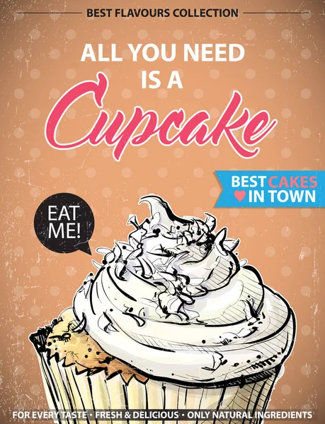 Retro Poster Mit Leckerem Cupcake Vektorillustration — Stockvektor