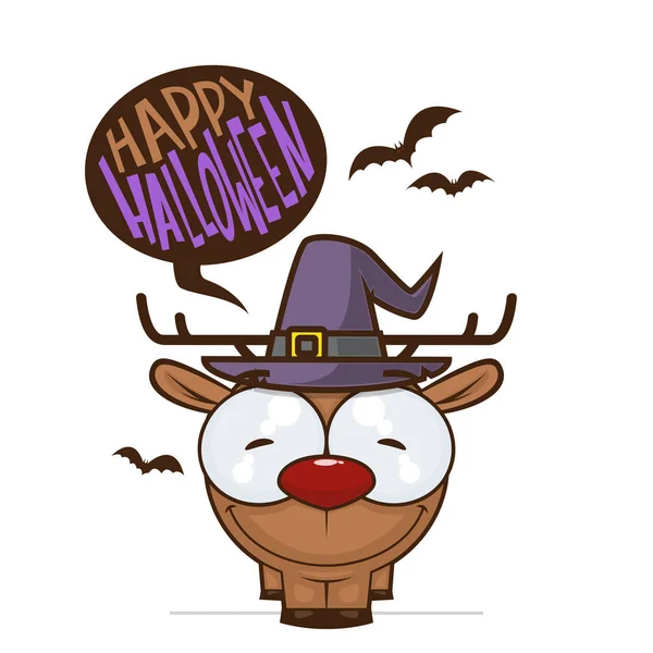 Tarjeta Felicitación Halloween Con Ciervos Dibujos Animados Ilustración Vectorial — Archivo Imágenes Vectoriales