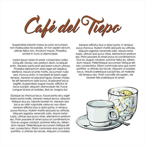 Handgezeichnetes Poster Mit Text Und Café Del Tiepo Kaffee Vektorillustration — Stockvektor