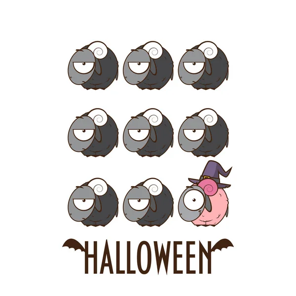 Halloween Kartkę Życzeniami Kreskówki Owiec Ilustracja Wektorowa — Wektor stockowy