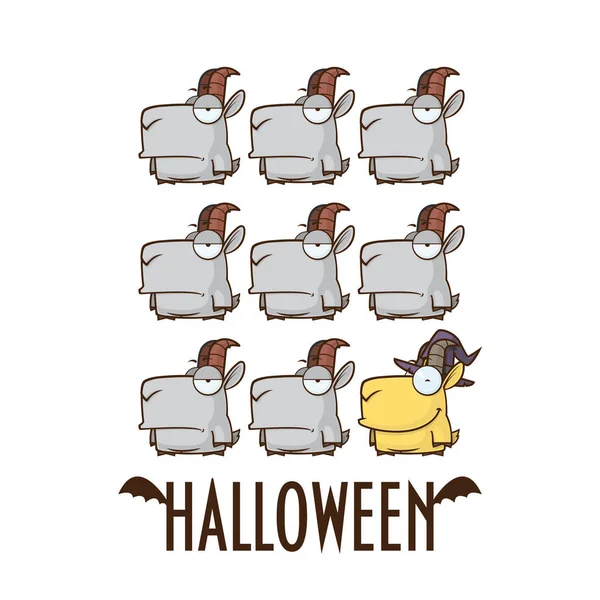 Halloween Greeting Card Cartoon Goats Vector Illustration — Stock Vector