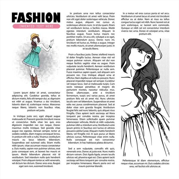 Cartaz com menina na moda em estilo esboço e texto. Colecção vetorial — Vetor de Stock