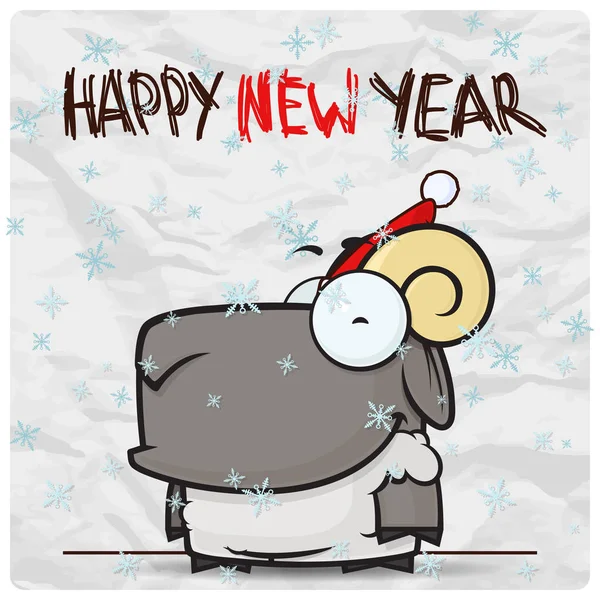Nytt år geeting kort med får. Vektor illustration — Stock vektor