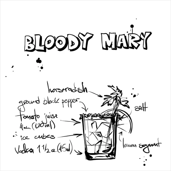 Handritad illustration av cocktail. Bloody Mary. Vektor samla — Stock vektor