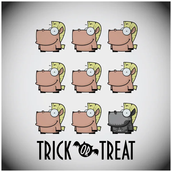 Trick Treat Halloween Set Cute Cartoon Horses — Stock Vector