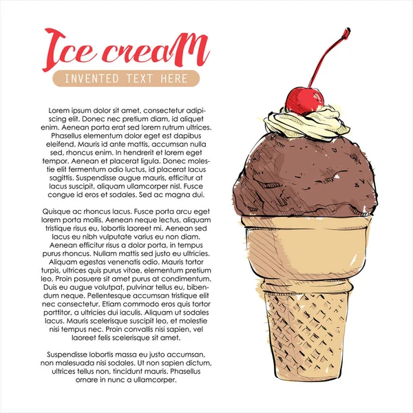 贴冰淇淋的海报 草图样式 矢量插图 — 图库矢量图片