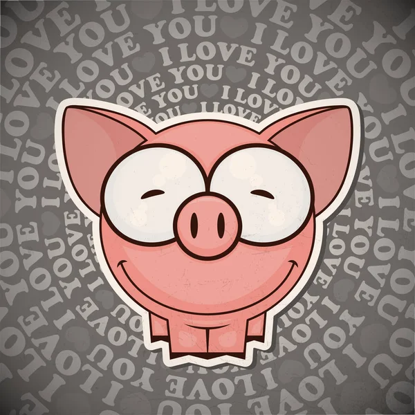 Romantic vintage card with cartoon pig. Vector collection — Stock Vector