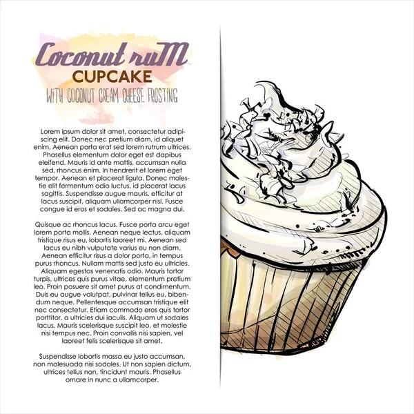 Handritade Illustration Kokosnöt Cupcake Affisch Skiss Stil Vektor Illustration — Stock vektor