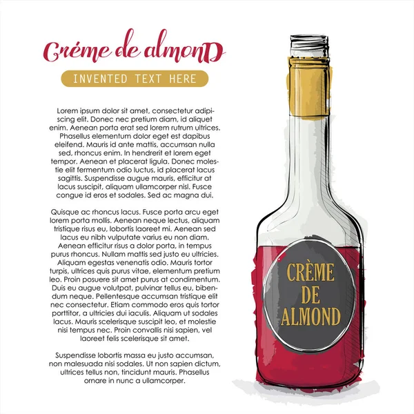 Ręcznie rysować Créme de Almond butelki. Ilustracja wektorowa. — Wektor stockowy