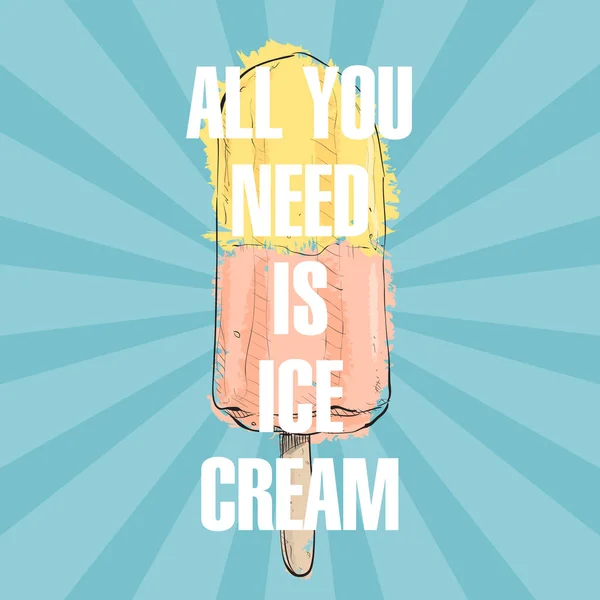 Poster Con Gelato Stile Schizzo Illustrazione Vettoriale Serve Solo Una — Vettoriale Stock