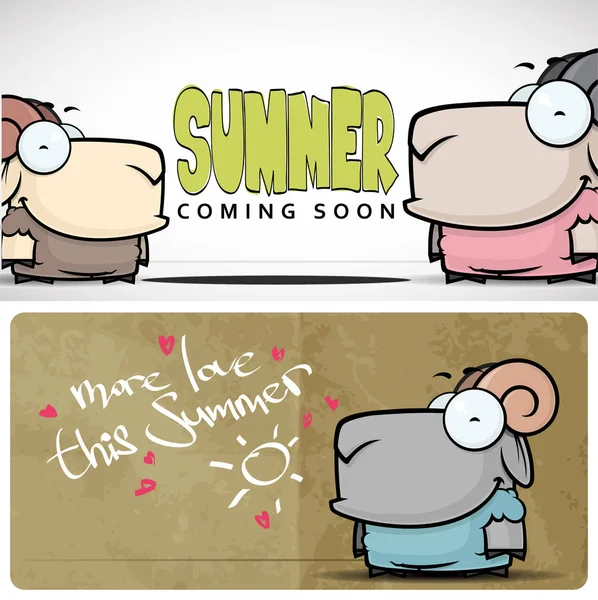 Sommer-Vecor-Karte mit Cartoon-Schaffigur. — Stockvektor