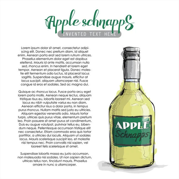 Ισοπαλία στο χέρι του μπουκαλιού σναπς μήλου. Απεικόνιση διανυσματικών φορέων. — Διανυσματικό Αρχείο