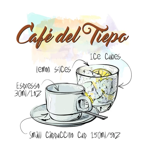 Hand Getekende Poster Met Tekst Café Del Tiepo Koffie Vector — Stockvector