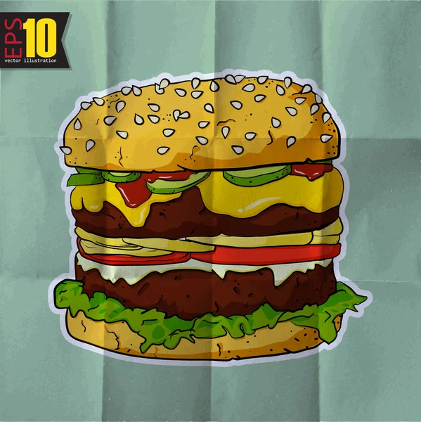 Eps10 Vintage Background Cartoon Hamburger — Stock Vector