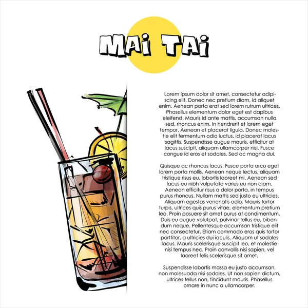 Handritad Illustration Mai Tai Cocktail Affisch Skiss Stil Vektor Illustration — Stock vektor