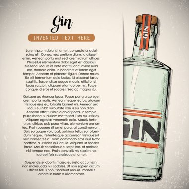 Metin ve cin şişesi ile el çizilmiş afiş. Vektör çizimi.