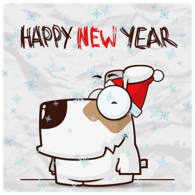 Komik köpek karakteri ile tebrik noel kartı. Vektör illus