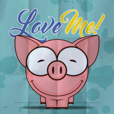 Komik karikatür domuz ile Romantik kart ve bana yazıt seviyorum. Vektör çizimi