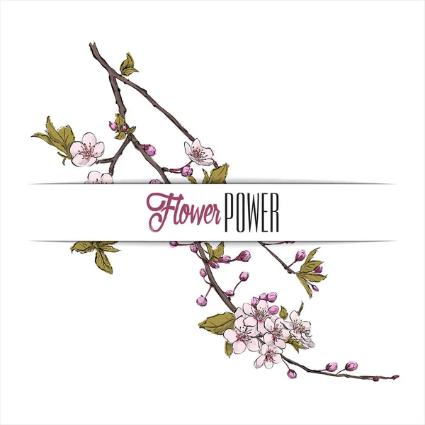 Floral Kaart Met Mooie Roze Bloemen Schets Stijl Vector Illustratie — Stockvector