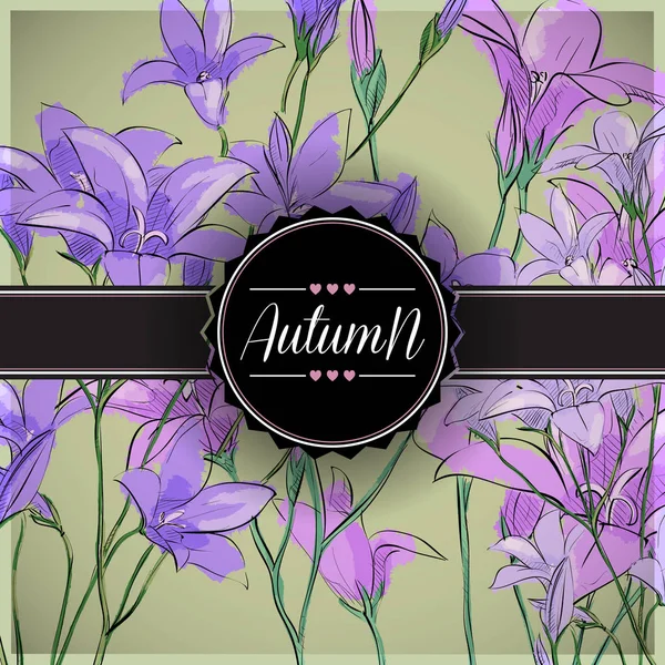 Floral Autumn Card Purple Flowers Vector Illustration — Stock Vector