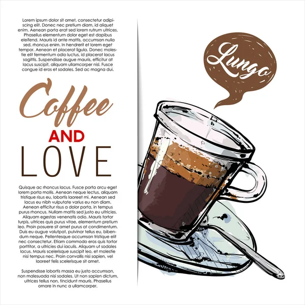 Hand Drawn Poster Text Lungo Coffee Vector Illustration — Stock Vector