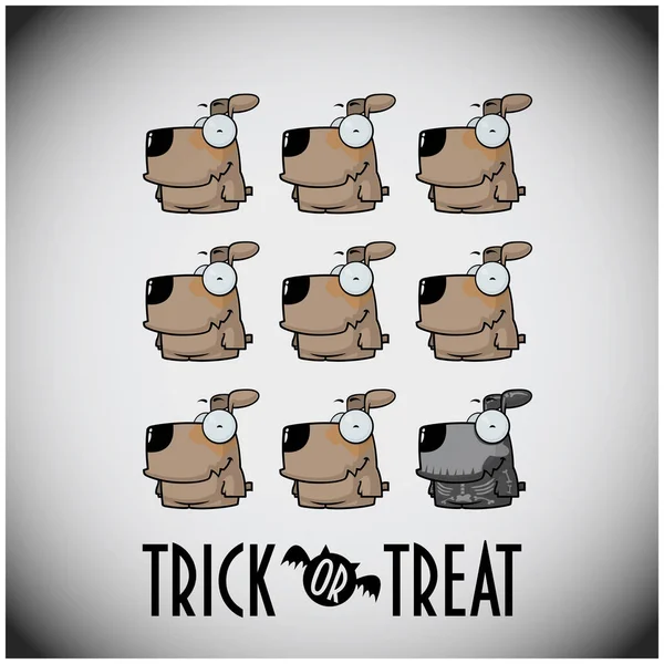 Truco Tratar Halloween Conjunto Con Lindos Perros Dibujos Animados — Vector de stock