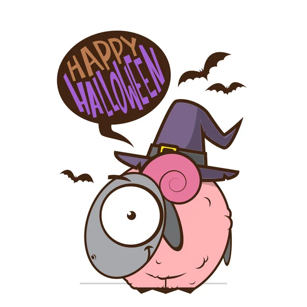 Biglietto Auguri Halloween Con Pecore Dei Cartoni Animati Illustrazione Vettoriale — Vettoriale Stock