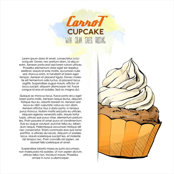 Handritad Illustration Morot Cupcake Affisch Skiss Stil Vektor Illustration — Stock vektor