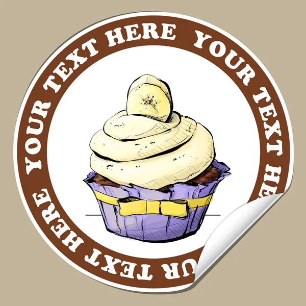 Sticker met smakelijke cupcake (schets stijl). Vector illustratie. — Stockvector