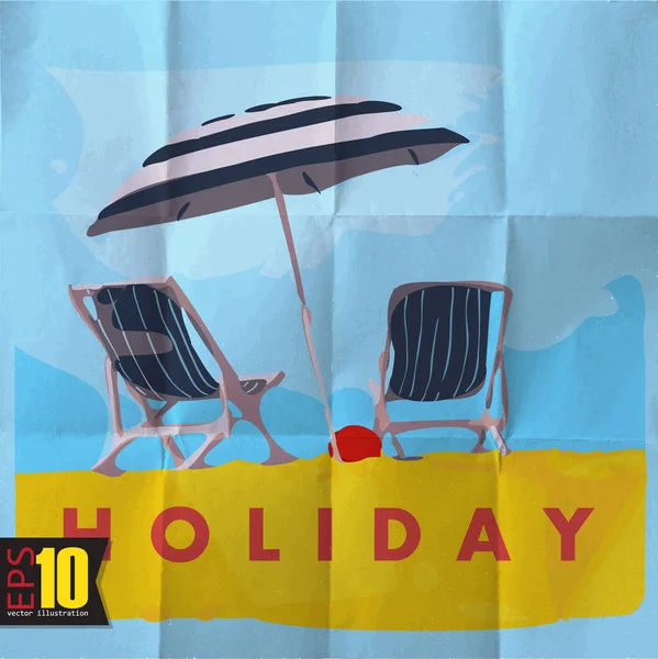 Fond Vintage Eps10 Avec Chaises Longues Parasol — Image vectorielle