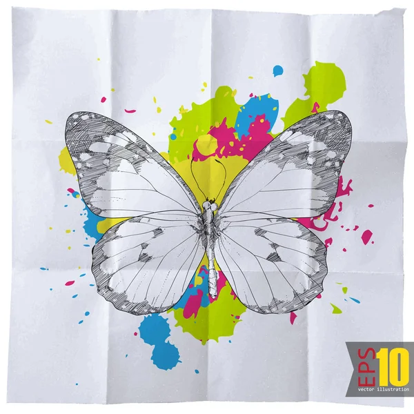 Eps10 Vintage Background Butterfly Colorful Splashes — Stock Vector