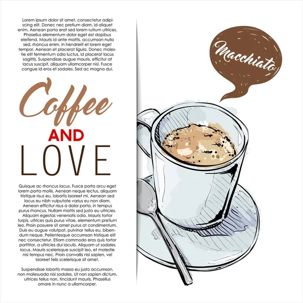 Cartaz Desenhado Mão Com Texto Café Macchiato Ilustração Vetorial —  Vetores de Stock