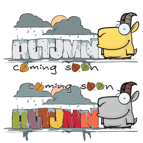 Cartão de outono vecor com personagem de cabra dos desenhos animados . —  Vetores de Stock