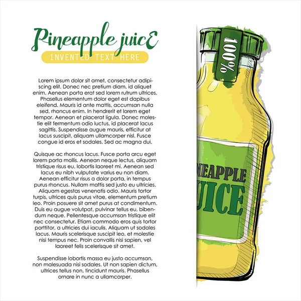 Handritad Banner Med Text Och Flaska Ananasjuice Vektor Illustration — Stock vektor